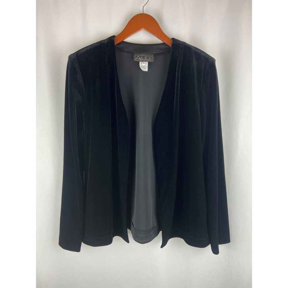 VTG Alex Evenings Women's XL Black Velvet Open Front Dressy Formal Elegant Party